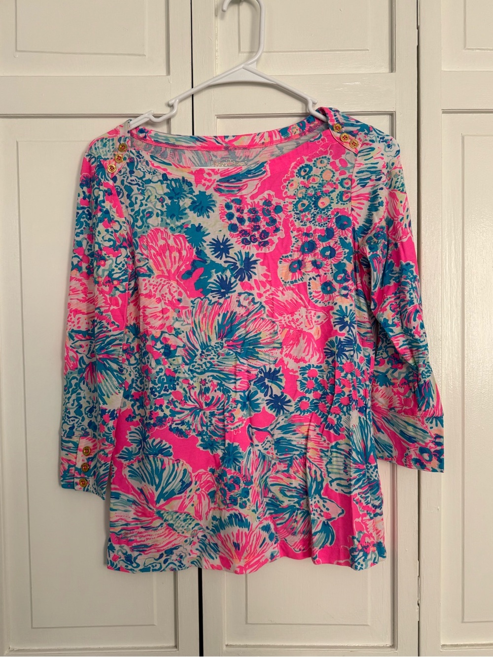 Lilly Pulitzer Pink and Blue Floral Scoop Neck Long Sleeve Top